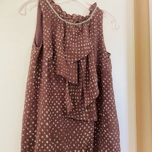Anne Taylor Loft blouse polka dot choc milk brown XS-S lined Flowy elegant